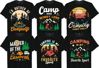 Camping tshirt design bundle, retro Vintage camping T-shirt, Mountain adventure t shirt graphic,