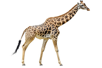 Fototapeta premium Giraffe walking gracefully in a bright and open environment during daylight hours