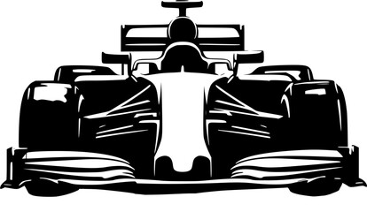 Front view of a black formula 1 car illustration isolated on a transparent background.