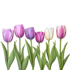 Border wallpaper of pastel tulip flowers on a white background