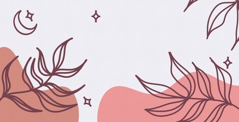 Abstract boho background modern drawing of a flower contemporary shapes art leaf organic cover 