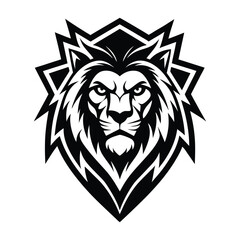 Lion head mascot tattoo with wings, tribal vector design, powerful symbol of the wild, featuring a fierce lion face in a skull style for a bold emblem or logo