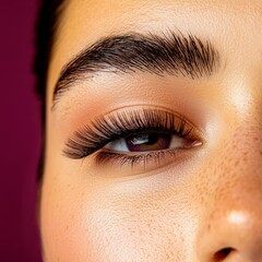 Obraz premium Stunning Close up of Eye with Long Eyelashes Makeup Beauty Cosmetics