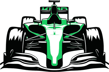 Front view of a green formula 1 car vector icon isolated on a transparent background.