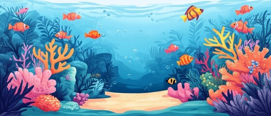 Fototapeta premium Underwater Scene With Coral Reef And Exotic Fishes
