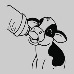 A calf  feeding milk line art silhouette vector design art and illustration