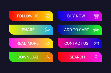 Obraz premium Modern CTA button set, texts and icons, web UI element for landing pages, mobile apps or banners.