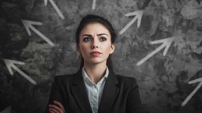 Woman with arrow diagram