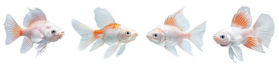 Four white fish with orange fins