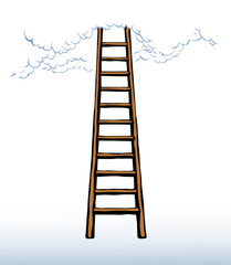 Vector drawing of high ladder at clouds