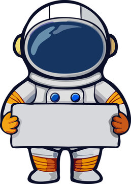 Cute Cartoon Astronaut Holding Blank Banner