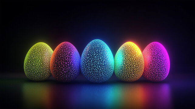 Easter eggs in a row with neon glow color moving seamless art loop background colorful art wallpaper Modern screen design gradients broadcasting footage Happy Easter egg design copy space