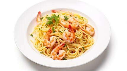 spaghetti with shrimp and garlic isolated