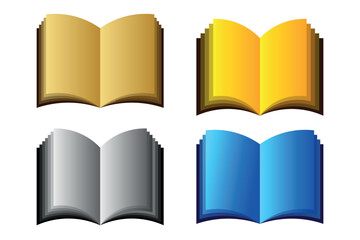 Colorful Open black book side perspective drawing icons minimal back book notebook on the upside down outline laying