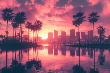 Palm Trees Silhouette Sunset Ocean