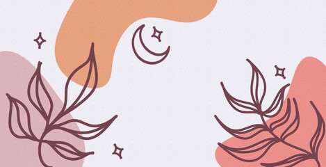 Abstract boho background modern drawing of a flower contemporary shapes art leaf organic cover 