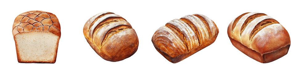 Assortment of Freshly Baked Bread Loaves and Pastries in Appetizing Arrangements Including Sliced White Bread Croissants and Rolls