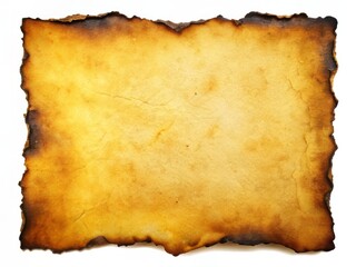 Aged Vintage Yellow Paper with Burned Edges - Isolated Stock Photo