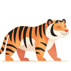 Obraz premium A stylized tiger with bold orange and black stripes, walking confidently with a cheerful expression.