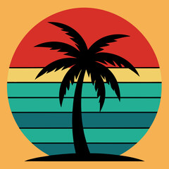 palm tree on retro vintage background Abstract background with a palm gradient Silhouettes of palm trees