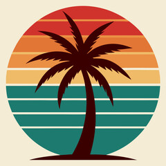 palm tree on retro vintage background Abstract background with a palm gradient Silhouettes of palm trees