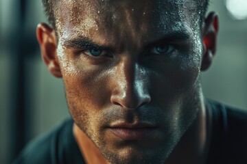 Fototapeta premium Man with Wet Face Close-Up