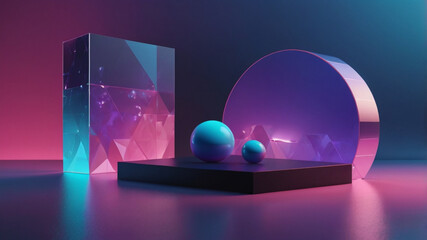 a modern and versatile mockup scene featuring a floating geometric platform in the center