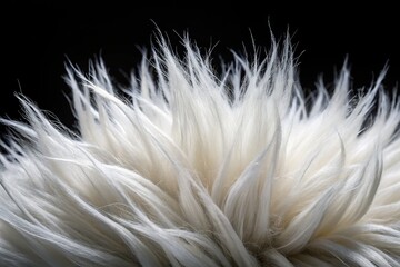 Close-up Texture of White Cat Hair on Black Fabric
