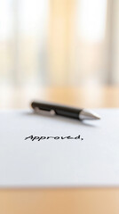 Hands shaking firmly above an agreement paper stamped with "Approved," Generative AI	
