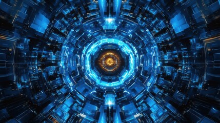 Fototapeta premium Blue tech geometry: abstract vector background with futuristic elements in shades of blue - modern digital design for web, print, and technology concepts