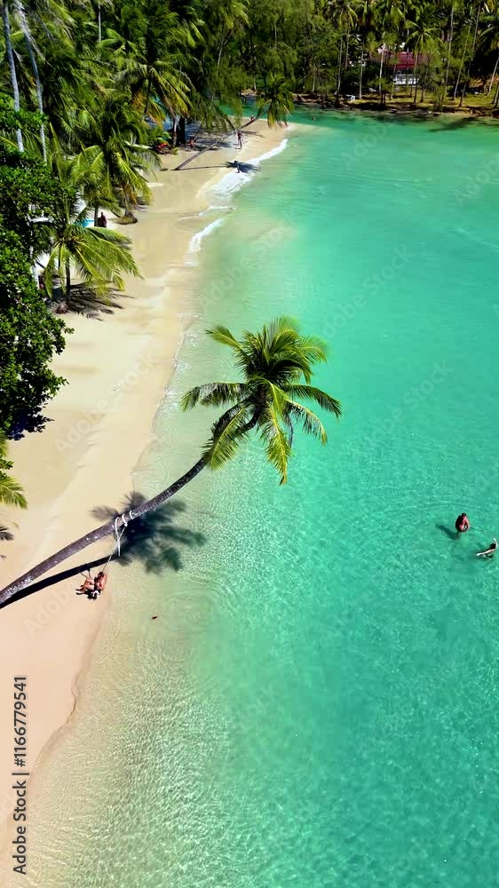 Poster Immerse yourself in the tranquil beauty of Koh Kood Thailand, where golden sands meet turquoise waters. Experience swimming, palm trees swaying, and the relaxing atmosphere of untouched nature.