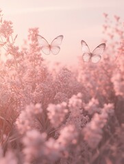 Naklejka premium Butterflies Over Flowers