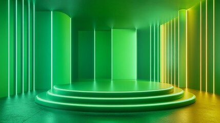 Fototapeta premium Futuristic green room with neon lights creating an abstract technology background atmosphere