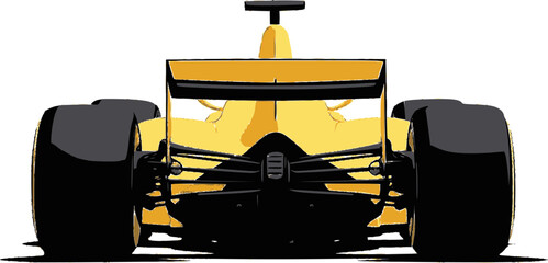 Back view of a yellow formula 1 car icon illustration isolated on a transparent background.