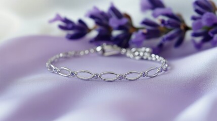 Elegant Silver Bracelet with Floral Background and Soft Lighting