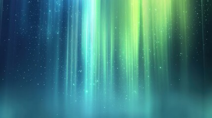 Background with glowing light blue and green lines, particles of data flowing in the air.