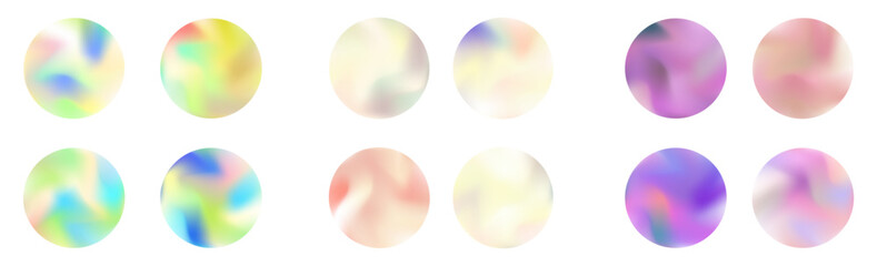 Soft spring gradient blur circle collection. Pastel yellow, green, pink, and lavender tones with smooth abstract transitions. Vector gradient design set for creative projects.

