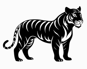 Tiger silhouette vector black animal on white background