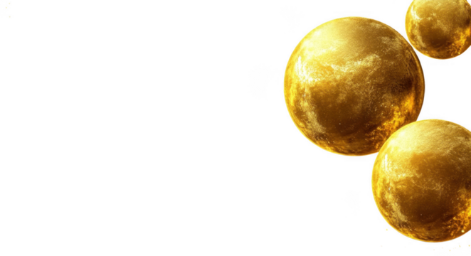 Golden planets float against black backdrop, creating cosmic and mysterious atmosphere. celestial bodies appear luminous, casting warm glow that contrasts with dark space, evoking sense of wonder