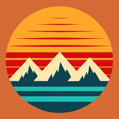 mountains  silhouette on Retro vintage Background vector Art Illustration T-shirt design art