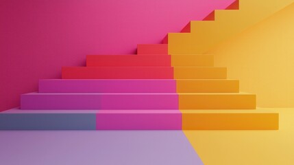 Colorful Stairs with Gradient Design in Pink, Yellow, and Purple Tones Creating a Vibrant and Modern Architectural Space for Creative Projects and Backgrounds