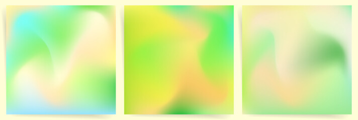 Obraz premium Fresh spring gradient backgrounds with green, yellow, and blue pastel hues. Abstract blurred gradient textures. Vector gradient collection for modern creative design. 