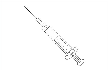 Syringes for injections continuous one line art drawing of vaccination, health care injection, blood sampling for laboratory analysis. Medical concept