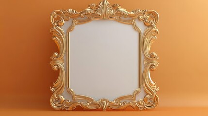 Luxurious ornate gold frame with white inner design on vibrant orange background ideal for banner or poster template in elegant settings