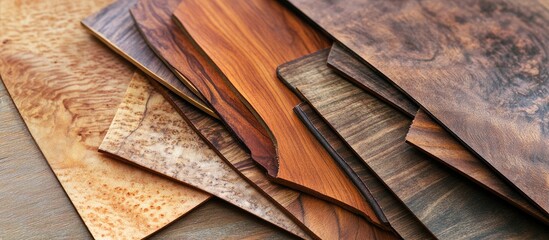 Elegant wood veneer sheets featuring unique grain patterns ideal for high-end furniture design and artisanal craftsmanship.