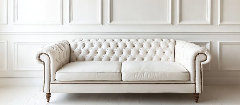 Elegant white leather sofa in vintage room showcasing classic interior design inspiration and refined aesthetics for stylish living spaces