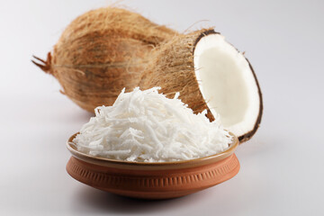 Fresh Coconut Flakes. coconut with freshly grated coconut flakes.