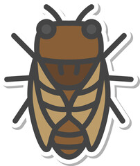 ステッカー風ミニ昆虫の単品アイコン　蝉