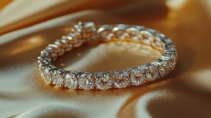 Elegant Silver Bracelet with Sparkling Clear Gemstones on Fabric