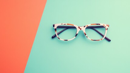 Fototapeta premium Stylish Cat-Eye Glasses on Vibrant Orange and Teal Background